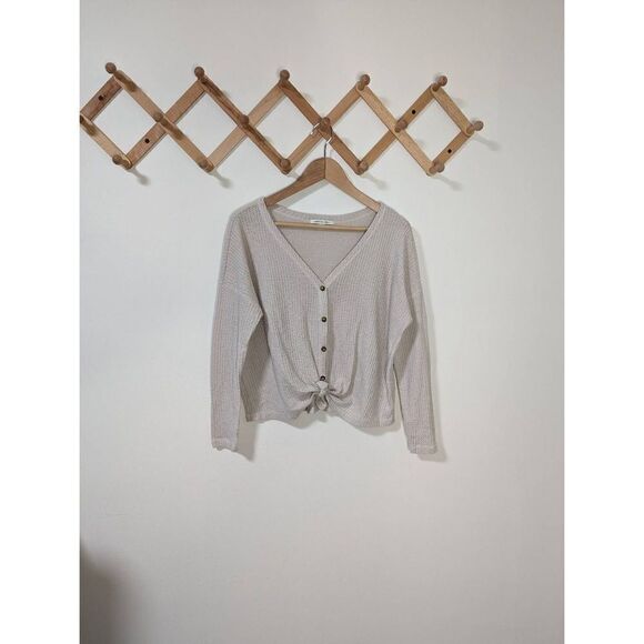 American Eagle Waffle Knit Button Front Long Sleeve Top - Size S - Picture 1 of 4